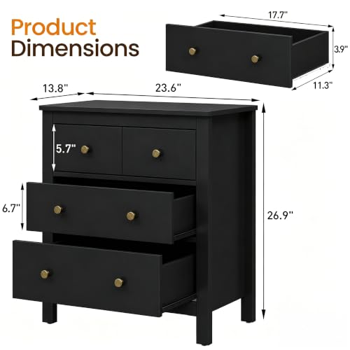 RoyalCraft Black 3 Drawer Nightstand, 27" H End Table with Storage, Modern Bedside Table with Drawers, Night Stands for Bedroom, Entryway, Hallway - color: Black