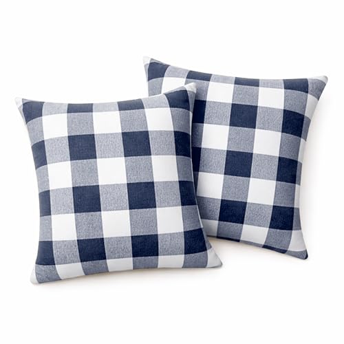 Native Fab Premium Throw Pillow Covers 2 Pack, 16x16 Inches, 100% Cotton, Buffalo Checkered Pattern, Square Cushion Cases, Modern Farmhouse Decor for Bedding, Bench, Home, Navy Blue & White - color: Buffalo Navy Blue, size: 16" x 16" (Pack of 2)