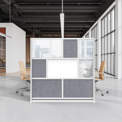 Room Divider for Office Privacy – Modular Freestanding Partition with Whiteboard, PET Acoustic Panel, and Frosted Acrylic, Workflow Multi-Functional Wall, Gray Frame, Easy Assembly (70” x 70”) - size: 70" x 70"