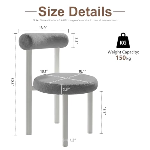 Cute Small Armless Desk Chair, Ergonomic Comfy Vanity Chairs Lumbar Support with Back for Makeup, Teddy Fabric Computer Desk Chair for Home, Bedroom, Vanity, Teens, Adults - color: Grey