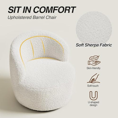 FiveWillowise Swivel Accent Chair Set of 2, 360° Small Round Barrel Chairs, Modern Cozy Sherpa Padded Armchair for Living Room, Bedroom, Waiting Room, Office, White - color: White, size: 2 PC