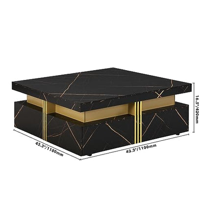 Modern Black Square Storage Coffee Table with 4 Drawers for Living Room - color: Black1