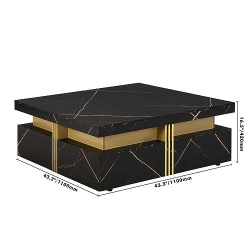 Modern Black Square Storage Coffee Table with 4 Drawers for Living Room - color: Black1