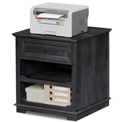 Lateral File Cabinet 3 Drawer File Cabinet with Charging Station, Printer Stand with Open Adjustable Storage Shelves, Lateral Filing Cabinet for Home Office, Black - color: Black