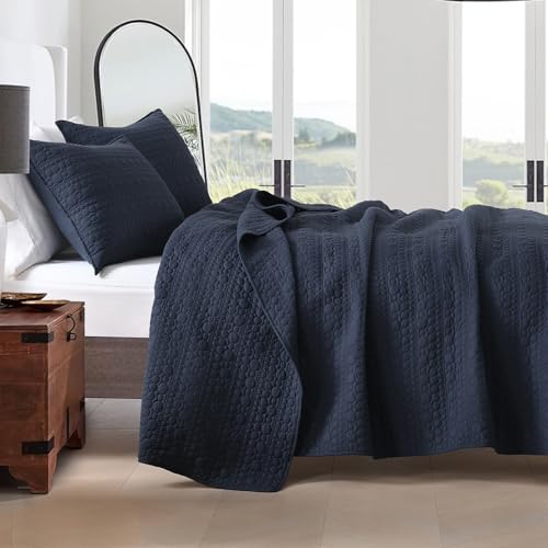 HORIMOTE HOME Navy Quilt Set Queen Size, Lightweight Soft Pre-Washed Microfiber Circle Pattern Bedspread Coverlet, 3 Pieces Quilt Bedding Set with Pillow Shams for All Season, 90x96 inches - color: Dark Navy, size: Full/Queen