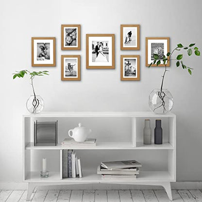 Americanflat Set of 7 Picture Frames with Shatter-Resistant Glass - Gallery Wall Frame Set with One 11x14, Two 8x10 and Four 5x7 Frames - Signature Collection - Dark Oak | Includes one 11x14, two 8x10 and four 5x7, shatter-resistant glass, hanging hardwar