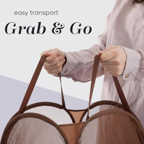 Handy Laundry Collapsible Mesh Pop Up Laundry Hamper with Side Pocket | Collapsible Mesh Pop Up Hamper, Wide Opening, Side Pocket, Breathable, Sturdy, Foldable, Space-Saving for Clothes Storage - color: Brown