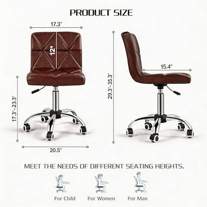 COSVALVE Armless Swivel Office Chair with Wheels, Adjustable Height | Armless Mid Back Chair With 360° Swivel, Adjustable Height & Rolling Wheels, Ideal For Home Offices, Conferences & Salons - color: Brown