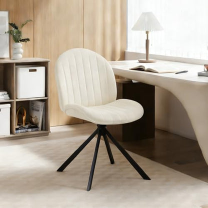 Velvet Swivel Office Chair No Wheels, Small Comfy Mid Century Armless Desk Chair, Cute Swivel Vanity Chair No Wheels for Small Spaces, Bedroom,Living Room,Home Office, Cream - color: Cream-velvet