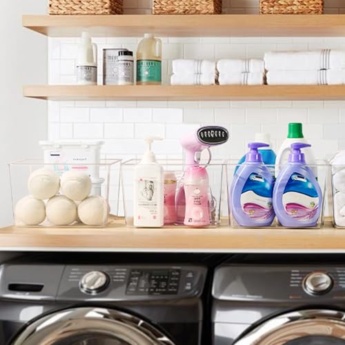 Vtopmart 6 Pack Extra Large Clear Storage Bins, 11x11 Cube Organizer | Acrylic Cube Storage Bins, Plastic Containers with Handle for Pantry, Kitchen, Closet, Laundry Room, Bathroom, Under Sink - size: Without Lid