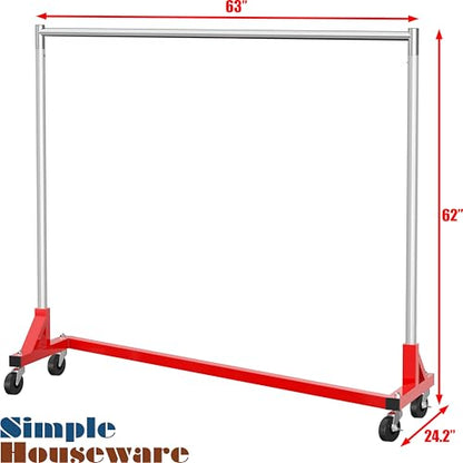 Simple Houseware Industrial Grade Z-Base Garment Rack, 63" W/500Lb, Red - color: Red