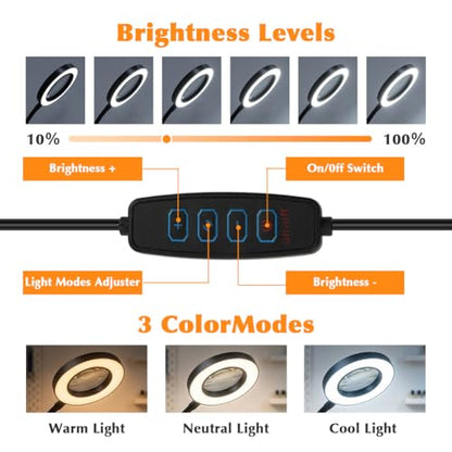 10X Magnifying Glass with Light, 2 in 1 Magnifying Desk Lamp Clip on Mganifier, 3 Color Modes & 10 Brightness Levels, USB Powered Magnifier Light for Bed Crafts DIY Repair(Size:120mm) - size: 120mm