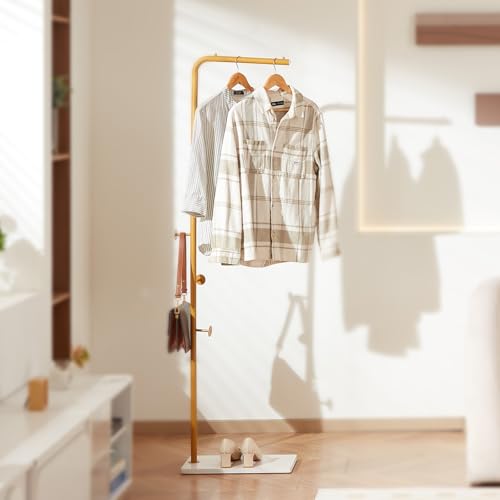 VEVOR Coat Rack, Freestanding Coats Rack Stand with Quartz Stone Base & 3 Round Hooks, Free Standing Hall Coat Tree for Entryway, Bedroom, Living Room, Stylish Clothes Hanger Stand for Coats, Hat, Bag - style: 7-Shaped
