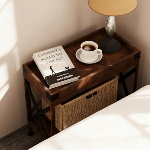 Narrow Side Table, Slim End Table,Sofa Side Table, End Table Nightstand for Bedroom, Living Room, Small Spaces - color: Rustic Brown, style: Farmhouse