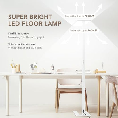120W LED Floor Lamp, 76.8" Tall Reading Light, 10000LM Knob Dimming Standing Lamp, Full Spectrum Eye Care Reading Lamp, 4000K Natural Daylight for Study Room, Office, Living Room, Bedroom (White) - color: White