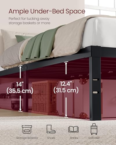 VASAGLE Full Metal Bed Frame 14 Inches Tall, 1100 lb Weight Capacity, No Box Spring Needed, with Under-Bed Storage, Easy Setup, Heavy-Duty Platform Bed, Mattress Retainers, Matte Black URMB652BD02S - size: Full, style: 14 Inch
