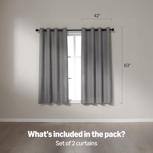 Amazon Basics Faux Linen Blackout Curtains for Bedroom and Living Room, 2-Piece Set with Grommets, 42" W x 63" L, Grey - color: Grey, size: 42"W x 63"L (Pack of 2)