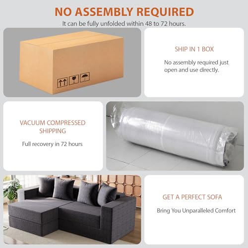 Modular Boneless Loveseat, L-Shape Cloud-Like Sectional Couch with High-Density Memory Foam, Convertible Comfy Couch for Living Room Apartment Small Space - No Assembly Required, Grey - color: Grey