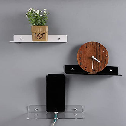4 PCS Clear Small Acrylic Floating Wall Shelves,9 Inch Adhesive Display Shelf for Nintendo Switch/Smart Speaker/Security Cameras/Action Figures,No Damage Expand Wall Space - color: Clear With Adhesive Tape and Screws