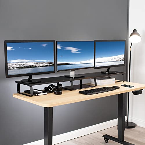 VIVO 55 inch Extra Long Monitor Stand, Wood & Steel Desktop Riser, Multi Screen, TV, Keyboard, Laptop, Ergonomic Desk and Tabletop Organizer, Black, STAND-V000D5