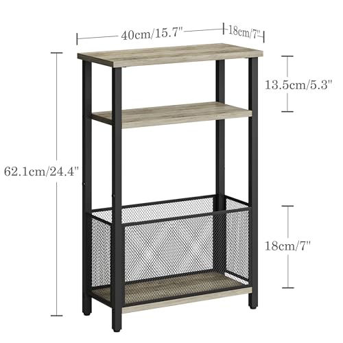 MMEOLUOOK Narrow Side Table with Storage Basket Skinny End Tables for Smalls Spaces 3 Tier Sofa Table Small Nightstand Slim Bedside Table for Living Room Bedroom Oak MLBZ22Q - color: Oak