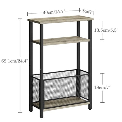 MMEOLUOOK Narrow Side Table with Storage Basket Skinny End Tables for Smalls Spaces 3 Tier Sofa Table Small Nightstand Slim Bedside Table for Living Room Bedroom Oak MLBZ22Q - color: Oak