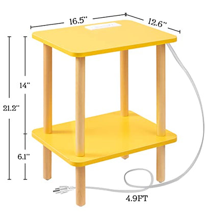 FORAOFUR End Table Nightstand with USB Ports and Outlets | Clean Scandinavian-inspired design, USB &outlets, lightweight and portable, scratch-resistant coating, holds up to 50 lbs - color: Yellow