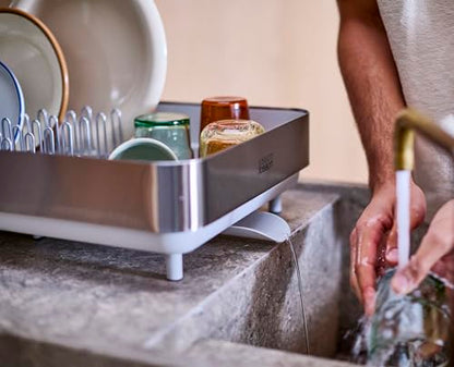 Joseph Joseph Extend Steel Plus Extendable Dish Rack Steel, Small to Large Dish Drainer with Wine Glass Holder & Drain Spout - color: Light Stone, style: Plus