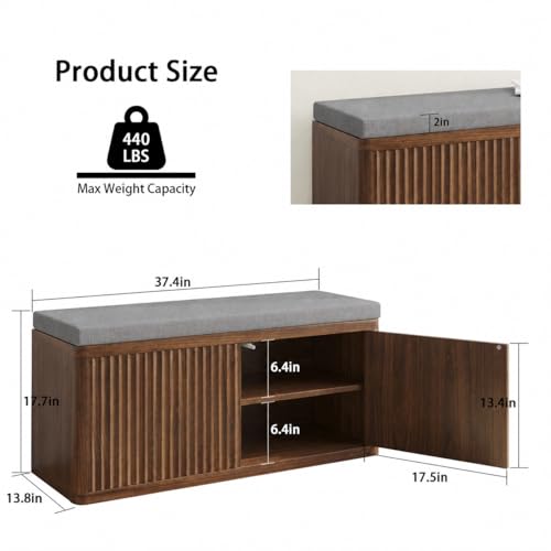 Shoe Cabinet Bench with Cushion,Double Layered Wooden Shoe Bench with Soft Cushion,Shoe Rack for Entryway,Bedroom,Living Room (Walnut Sturdy Entryway Bench) - color: 2 Door Walnut Sturdy Entryway Bench