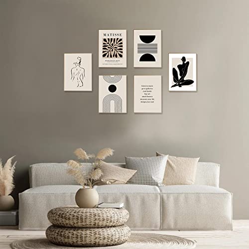 KBKBART Matisse Wall Art Prints, Abstract Matisse Wall Art Exhibition Posters, Black Beige Women Body Line Art Leaf Boho Art Prints, Living Room Wall Decor（8x10inch, Unframed | Canvas Prints Paintings Artwork, Black And White Neutral Abstract Boho Wall De