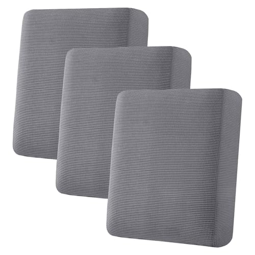 H.VERSAILTEX Super Stretch Individual Seat Cushion Covers Sofa Covers Couch Cushion Cover Slipcover Sets Thick Jacquard Textured Twill Fabric (3 Piece Sofa Cushion Covers, Grey) - color: Grey, size: 3 Cushion Sofa