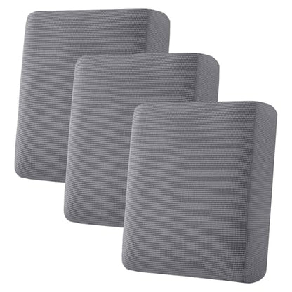 H.VERSAILTEX Super Stretch Individual Seat Cushion Covers Sofa Covers Couch Cushion Cover Slipcover Sets Thick Jacquard Textured Twill Fabric (3 Piece Sofa Cushion Covers, Grey) - color: Grey, size: 3 Cushion Sofa