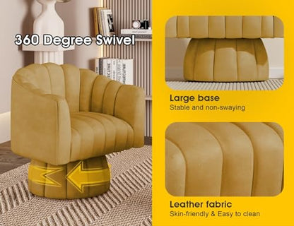 Dewhut Swivel Accent Chair, Barrel Accent Chair, Faux Leather,Mustard | Faux leather Upholstered Round Arm Chair with 360° Swivel Base, Mid Century Modern Living Room Chair - color: Mustard-faux Leather