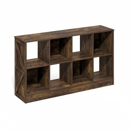 Furinno Jensen Book Shelf, 8-Cube Farmhouse Bookshelf, Display Bookcase, 11.8 x 47.6 x 26.8, for Living Room, Bedroom, Home Office, Amber Pine - color: Amber Pine, size: 8-Cube Farmhouse