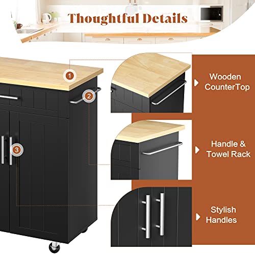 Kitchen Island Cart on Wheels with Storage Cabinet & Drawer, 26" Width Rolling Kitchen Table, Cart Handle for Towel Rack or Free Mobility, Kitchen Cart, Dining Room(Black) - size: 26-IN