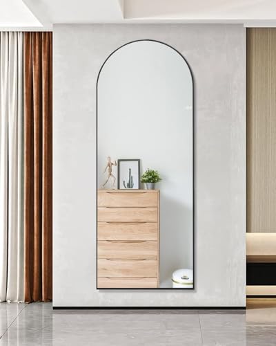 64''x21'' Arched Full Length Mirror with Stand, Full Body Mirror, Mirrors Full Length Floor Freestanding, Wall Mounted Mirrors for Bedroom Living Room Cloakroom (Black) - color: Black, size: 64"L x 21"W