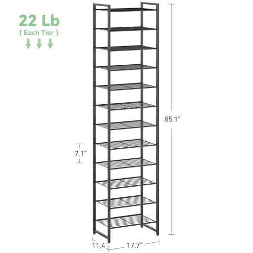 Nunsino Narrow Shoe Rack, 12-Tier Metal Shoe Organizer,Tall Shoe Shelf with Anti-Tip Strap, Max Holds 26 Pairs,Space Saving for Closet,Entryway,Black - color: Black, size: 12 Tier