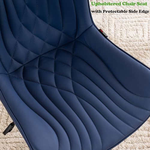 YOUTASTE Navy Blue Office Chair, Faux Leather Armless Desk Chair with Wheels, Height Adjustable, Swivel, Rocking, 300 lbs Capacity, Metal Base, for Home Office Vanity, Purple - color: Navy Blue