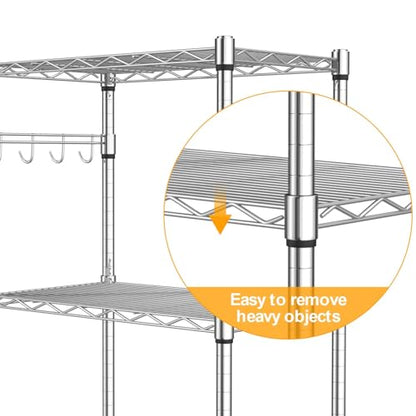 Homdox 5 Tier Steel Wire Shelving Unit on Wheels,Chrome Shelves for Garage Kitchen Living Room,Heavy Duty Shelving Rack, 23.2 x 13.8 x 72 inch (L x W x H) - color: Silver, size: 23.23*13.78*72.05 inch