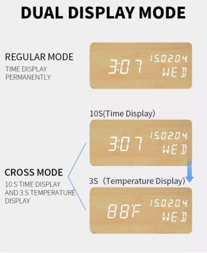 Wood Digital Alarm Clock Desk Time, Date(MM/DD/YY), Day of The Week, Temperature, Nightlight Large LED Display Portable Lamp Bedroom, Office, School, Home, Livingroom, Room (Bamboo) - color: Bamboo