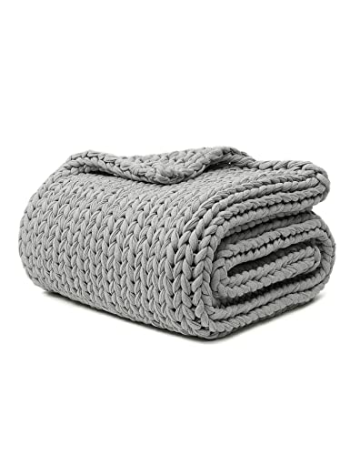 YnM 100% Cotton Weighted Blanket, Handmade Chunky Knitted Throw, No fillers Design, Soft and Breathable, Machine Washable Bed Blanket for Sleep or Home Decor (Lighte Grey, 60x80 Inch, 25lbs) - color: Cotton Lighte Grey, size: 60 in x 80 in 25 lb
