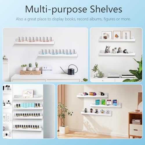 Nail Polish Wall Rack, 6-Shelf 15-Inch White Acrylic Nail Polish Shelves with Removable Ends – Multi-Purpose Shelf for Essential Oils, Cosmetics Storage and Display for Salons and Bathrooms - color: White