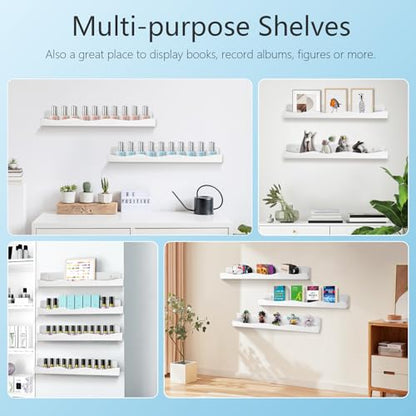 Nail Polish Wall Rack, 6-Shelf 15-Inch White Acrylic Nail Polish Shelves with Removable Ends – Multi-Purpose Shelf for Essential Oils, Cosmetics Storage and Display for Salons and Bathrooms - color: White