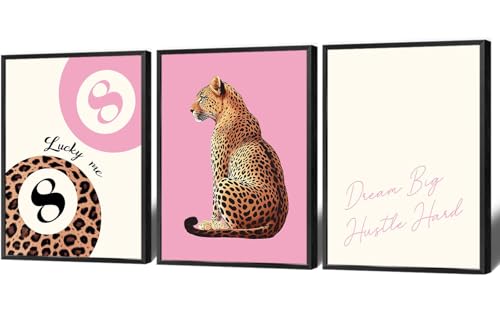 3pcs Leopard Wall Art Poster Cheetah Print Lucky 8 Pool Ball Poster Lucky Me Trendy Wall Gallery Preppy Cheetah Canvas Prints Picture Room Decor Aesthetics 60X90CM Black Framed - color: Leopard -2-Black Framed, size: 24L" x 36W"