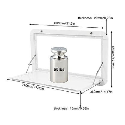 DYRABREST Folding Table, RV Caravan Picnic Folding External Table Aluminum White 80x45cm/31.5x17.7 Wall Mount Hanging Dining Table Computer Workstation Wall Mounted Tables
