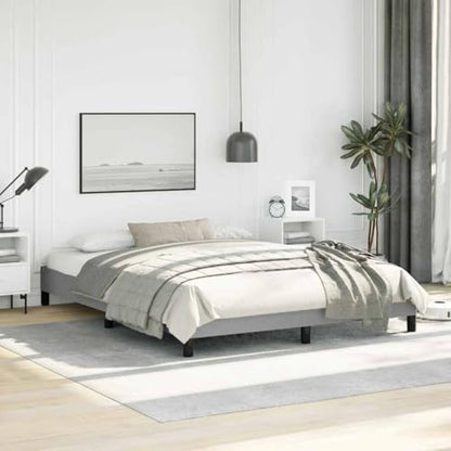 Queen Size Upholstered Bed Frame, Low Profile Platform Bed with Slatted Support, No Box Spring Needed, Sturdy Fabric Base, Light Gray