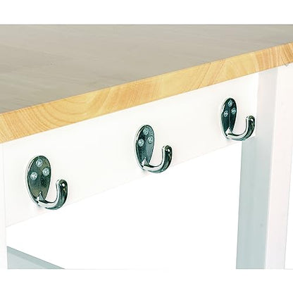 Kitchen Island Cart on Wheels, White Base | Drawer, Storage Cabinet, Shelf, Natural Solid Hardwood Top - color: White