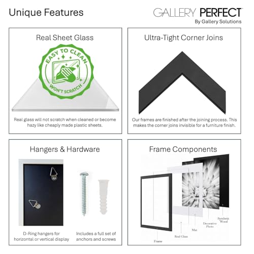 Gallery Perfect - 12-Piece White Square Photo Frame - Set with Hanging Template - Wall Gallery Kit - 16.5"x10.2"x16.7" - Square Wall Mount - Complete Set - Galley Wall - Picture Frame Set - color: White