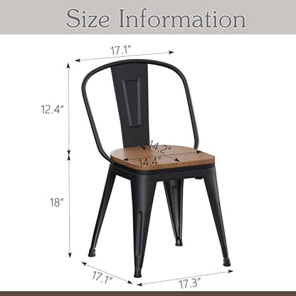 Alunaune 18inch Outdoor Metal Patio Dining Chairs Set of 4 High Back Classic Chic Iron Farmhouse Barstools Industrial Coffee Bar Stools Bistro Cafe Side Chair-Black - color: Outdoor Black
