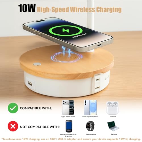 LALISU Desk Lamp for Home Office, 10W Wireless Charger Desk Light with USB C+AC Charging Ports,3 Ways Dimming Reading Light, Touch Table Lamp for College Dorm Room (White-Fast Charging (10W)) - color: White-Fast Charging (10W)